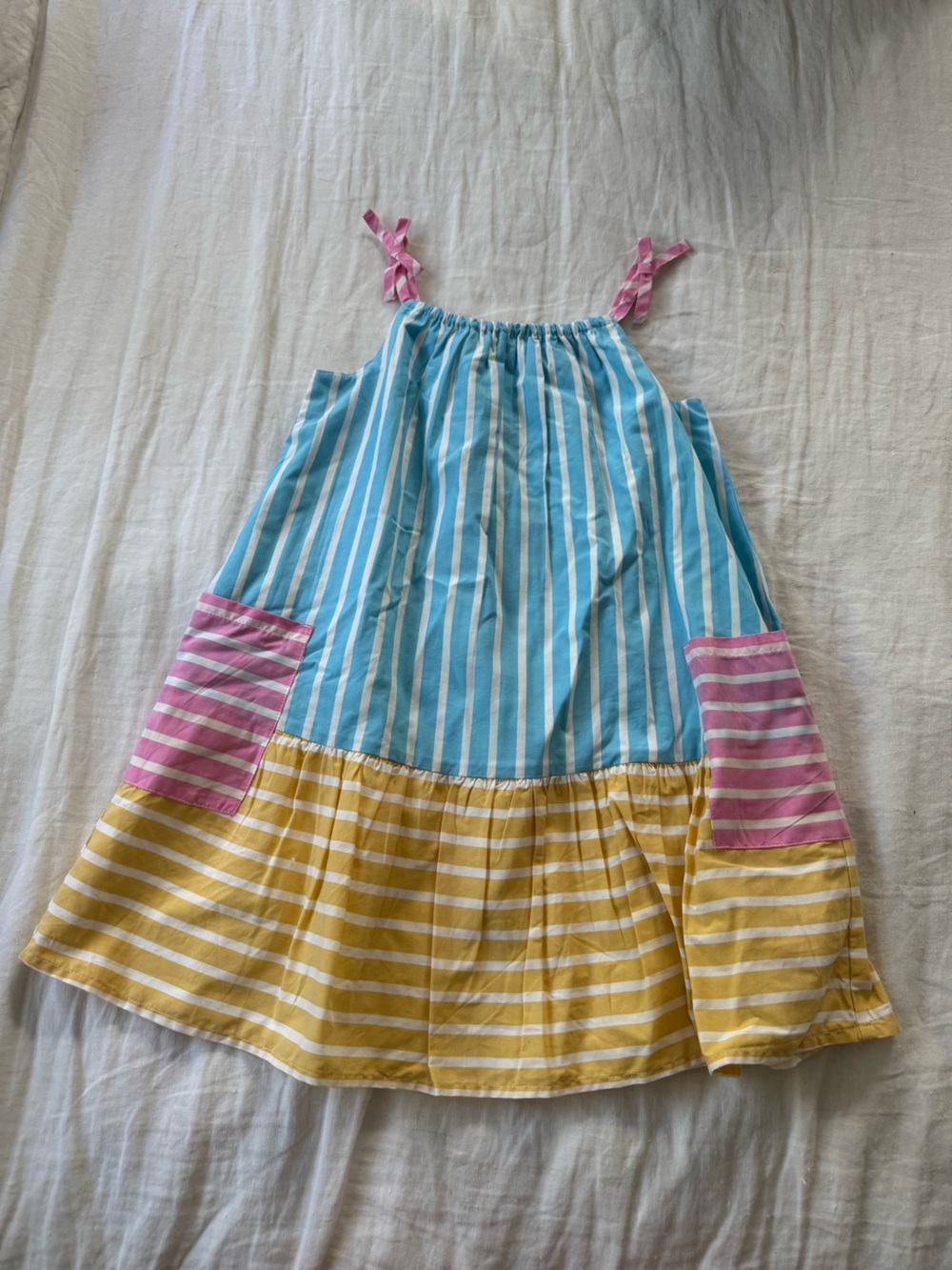 GAP Striped Tie-Shoulder Sundress in Blue, Yellow & Pink